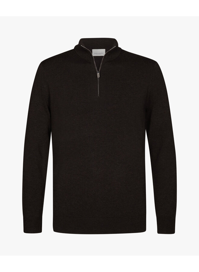 Pullover half zip katoen lyocell dark brown
