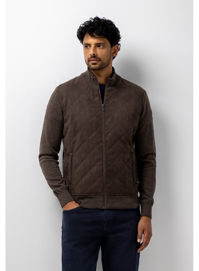 Vest met rits met suede voorzijde donkerbruin