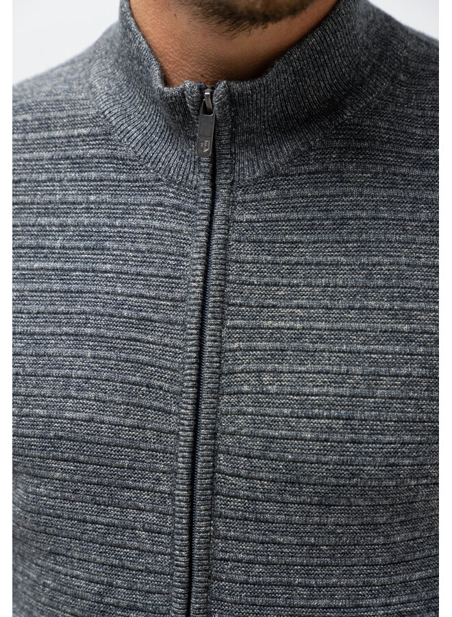 State of Art vest met rits structuur jeansblauw
