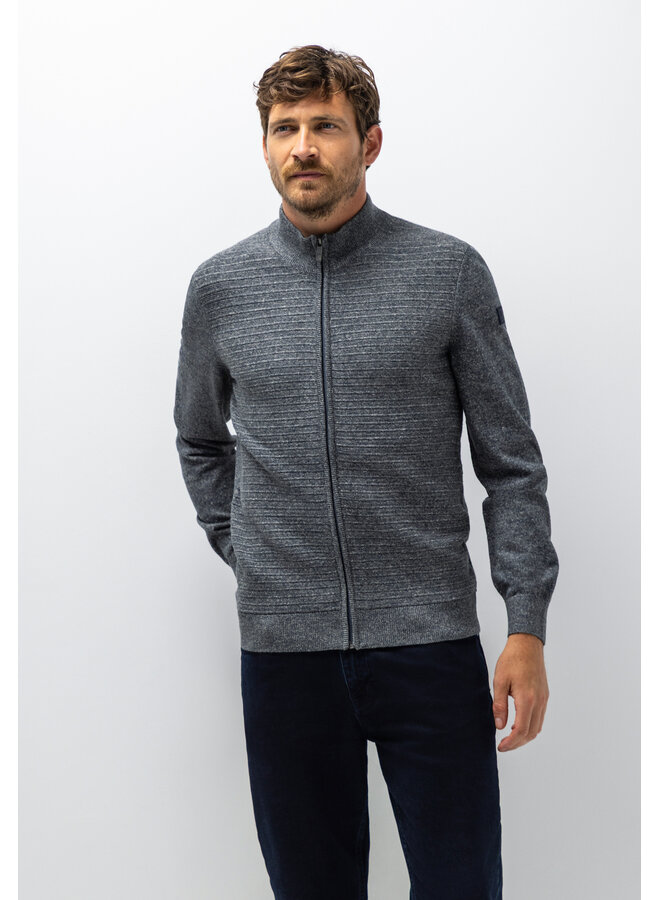 State of Art vest met rits structuur jeansblauw