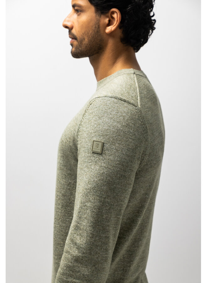 State of Art pullover ronde hals gemêleerde look groen