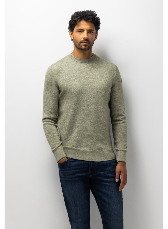 Pullover ronde hals gemêleerde look mosgroen