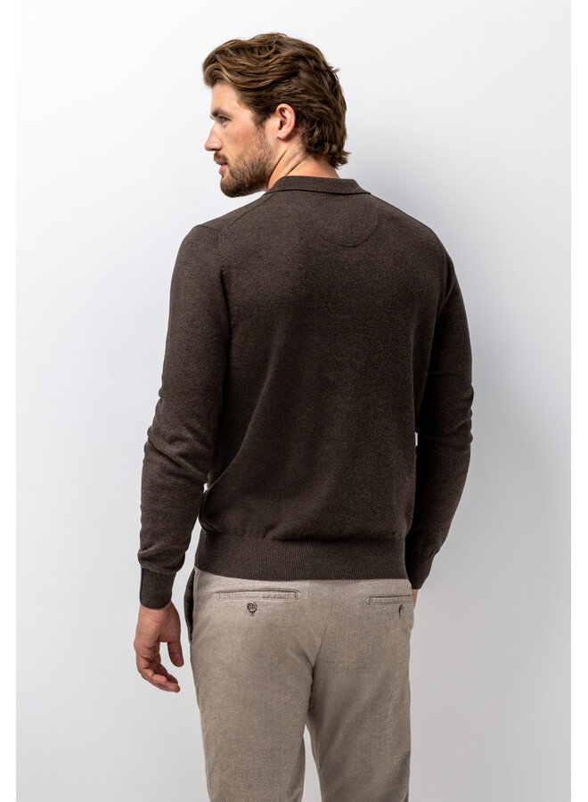State of Art polo lange mouw gebreid donkerbruin