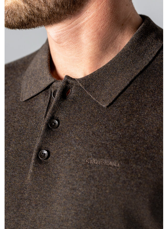 State of Art polo lange mouw gebreid donkerbruin