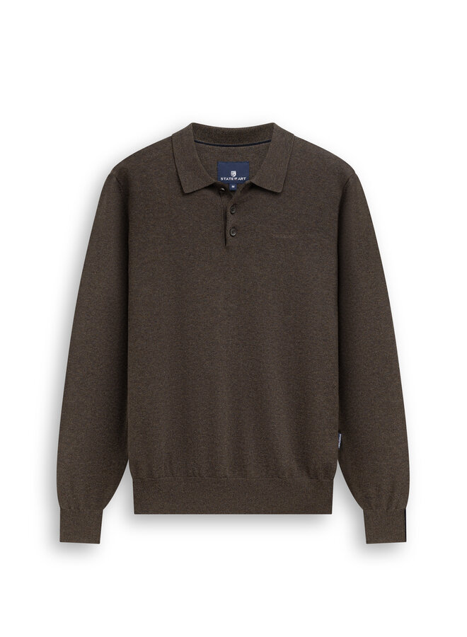 State of Art polo lange mouw gebreid donkerbruin