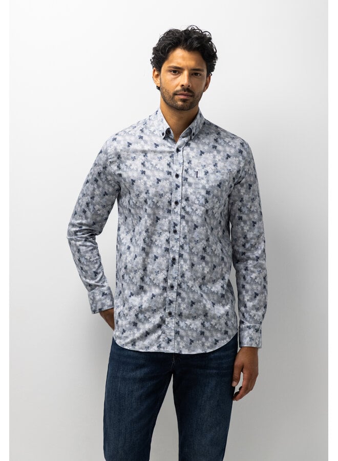 Shirt lange mouw flanel botanische print blauw