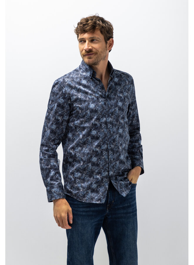 Shirt lange mouw all over print blauw