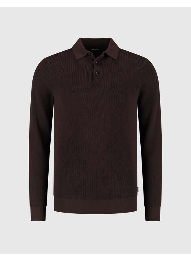 Polo lange mouw structuur burned coffee