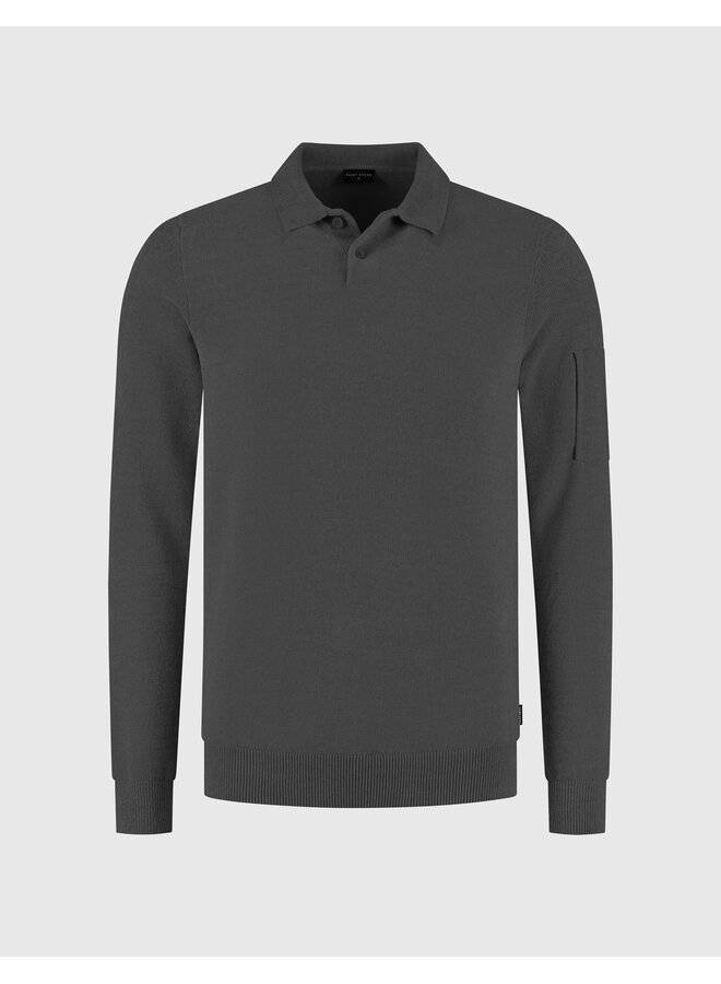 Polo lange mouw chenille kwaliteit titanium grey