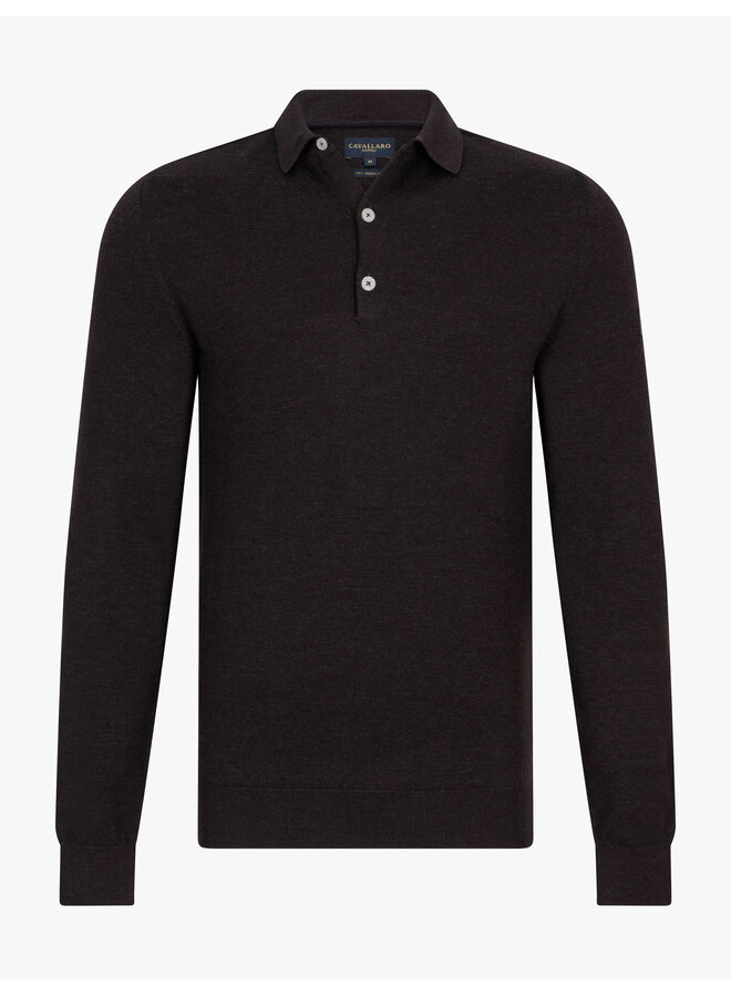 Merino pullover met polokraag dark brown