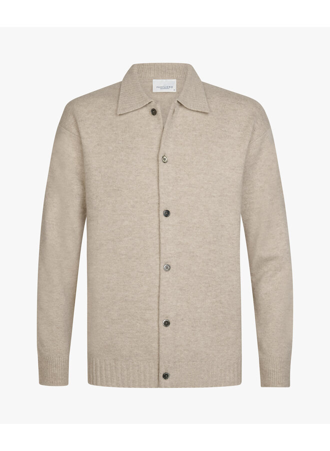 Wollen knopen vest met polokraag beige
