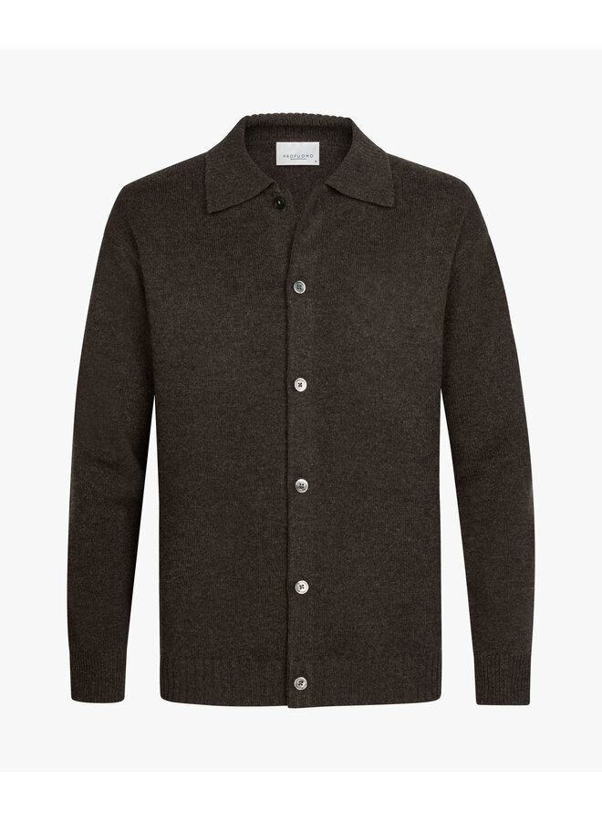 Wollen knopen vest met polokraag bruin