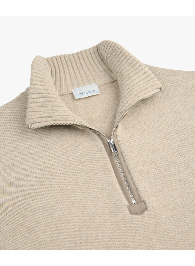 Profuomo wollen half zip pullover beige