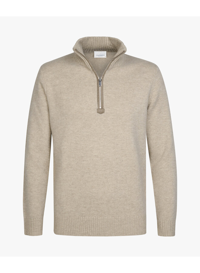 Profuomo wollen half zip pullover beige