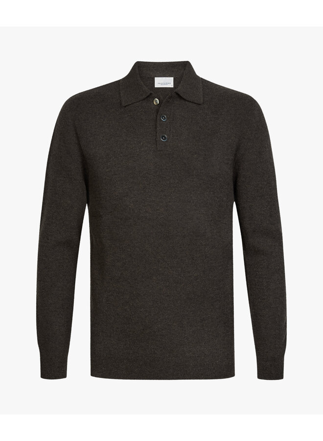 Profuomo polo lange mouw cooked wol bruin