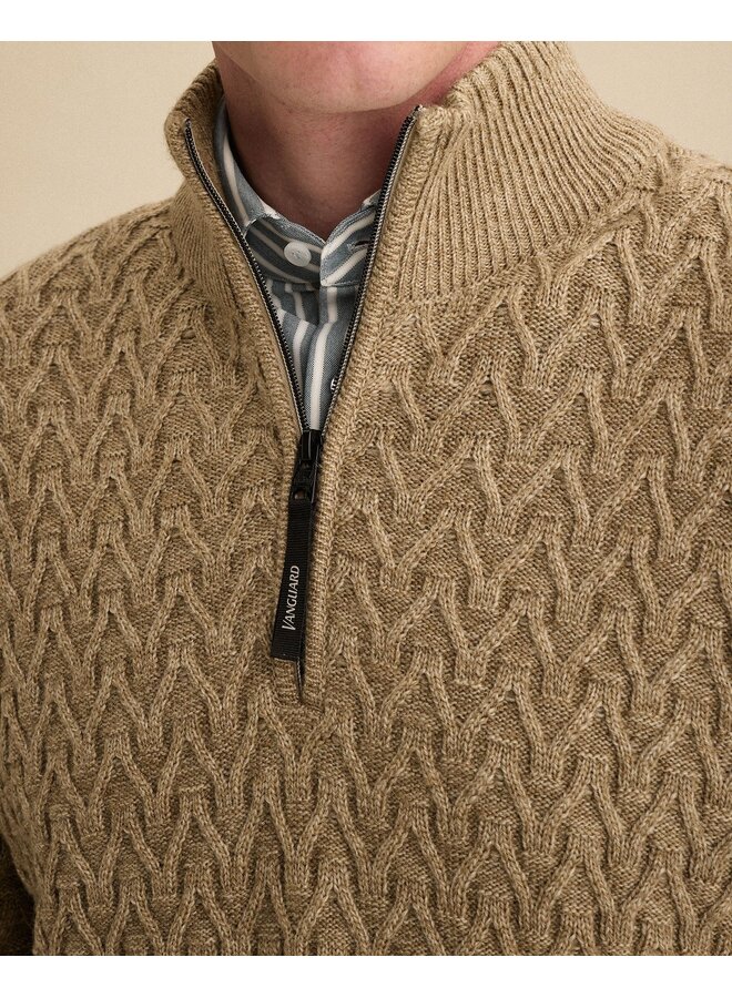 Vanguard half zip pullover met kabel Beige