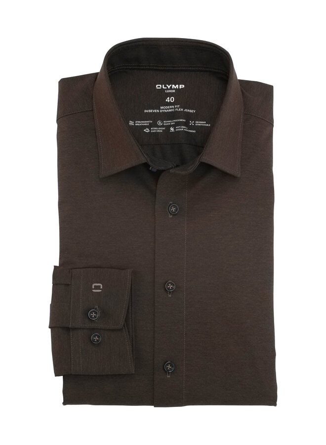 Shirt Dynamic flex jersey modern fit donkerbruin