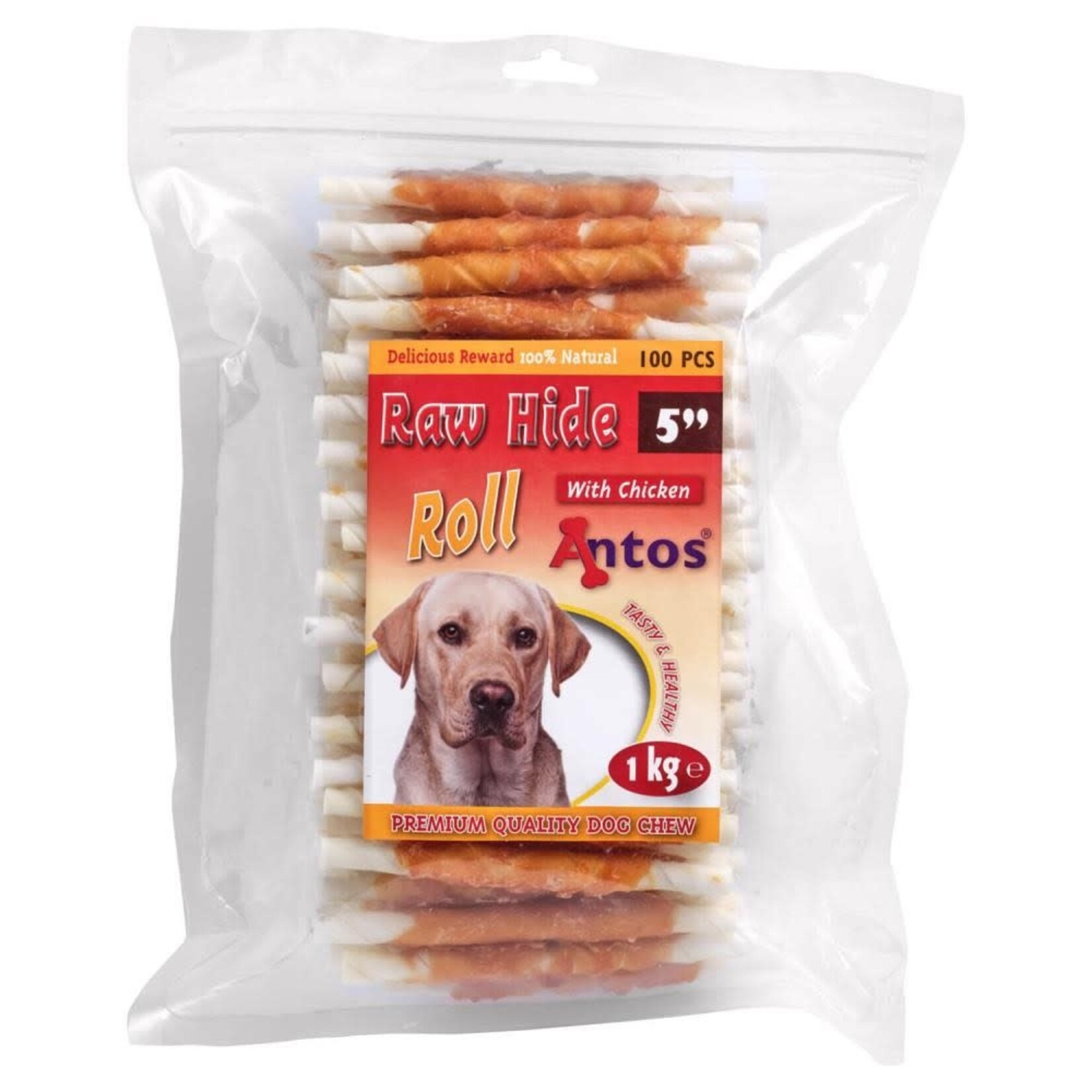 Antos Raw Hide White & Chicken Roll 5" 100 stuks