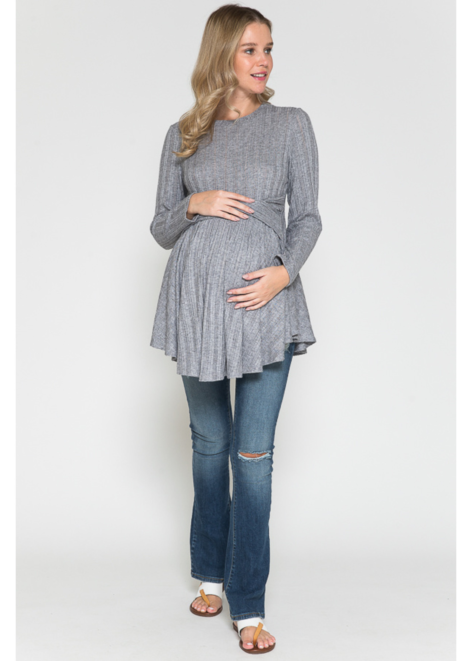 Querential Maternity Trui met asymmetrische zoom, donker grijs