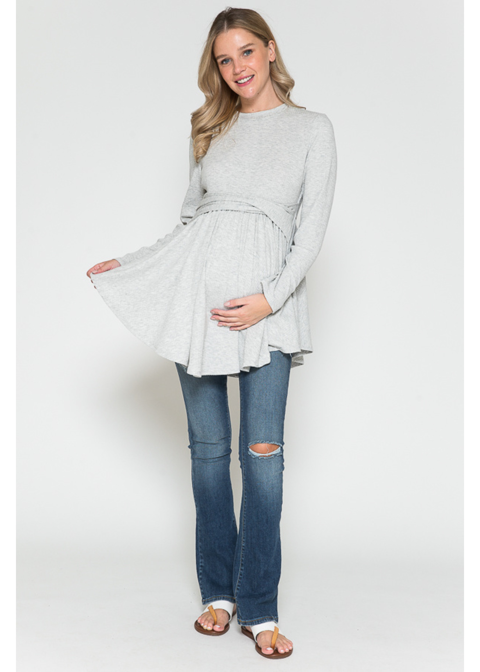 Querential Maternity Trui met asymmetrische zoom, grijs