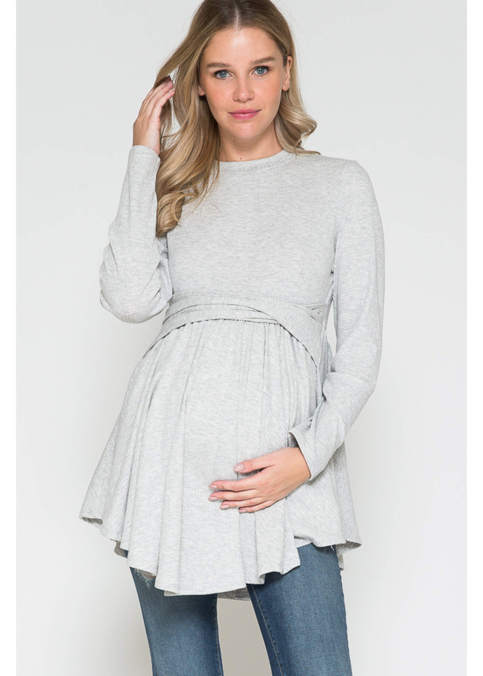 Querential Maternity Trui met asymmetrische zoom, grijs