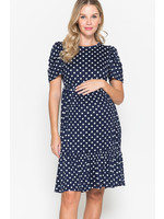 Querential Maternity Midi-jurk met korte ballonmouwen en stippenprint