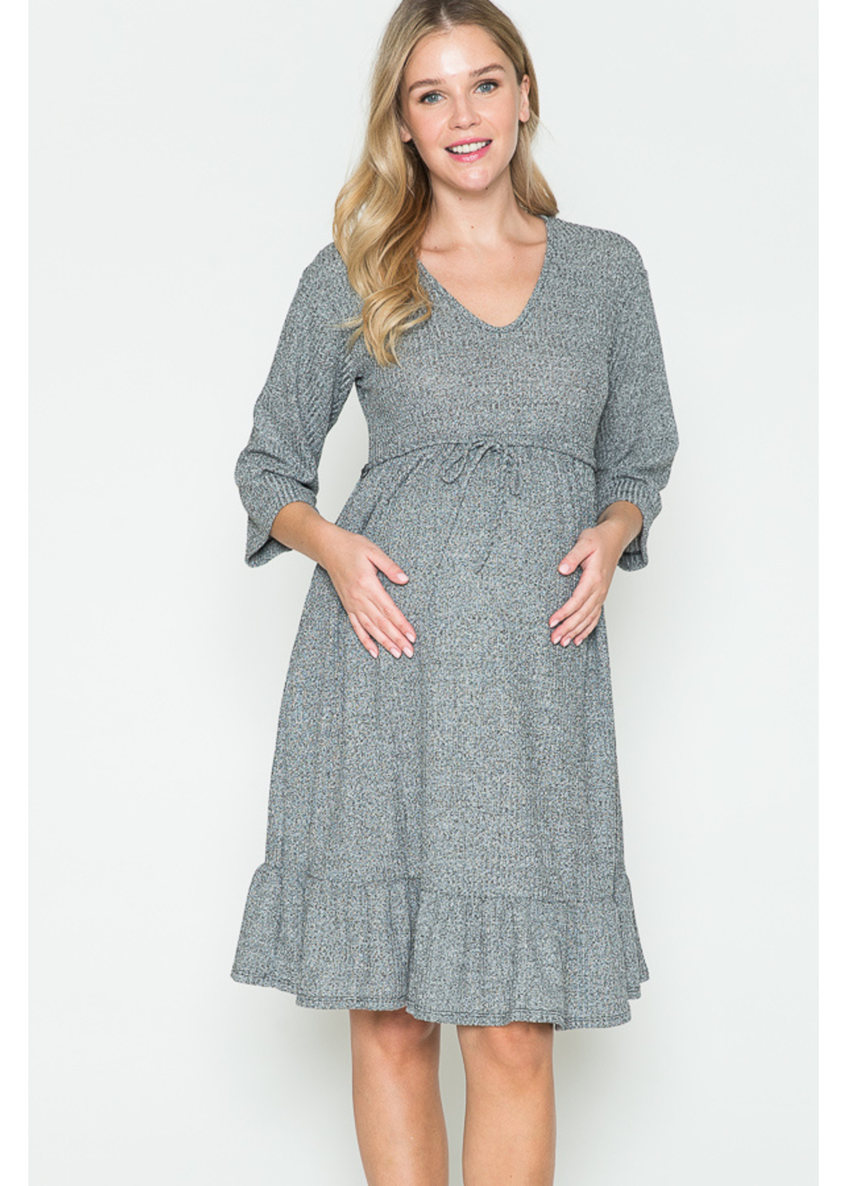 Querential Maternity Maternity 3/4 SL Babydoll Tiered Midi Dress