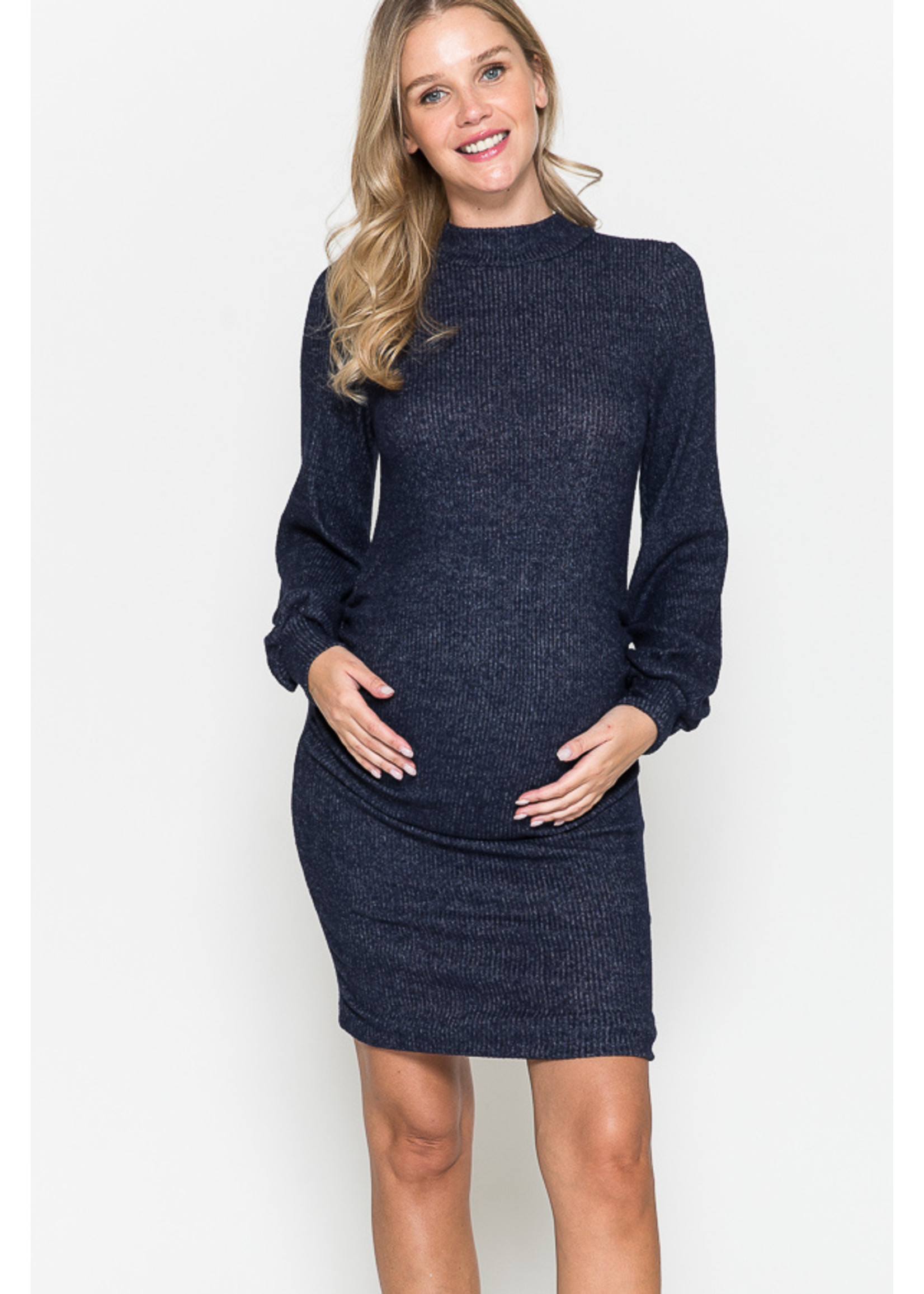 Querential Maternity Geribbelde ballontop bodycon met lange mouwen