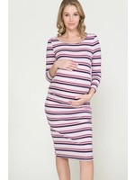 Realize Moederschap* Bodycon midi-jurk met strepen en 3/4 mouwen