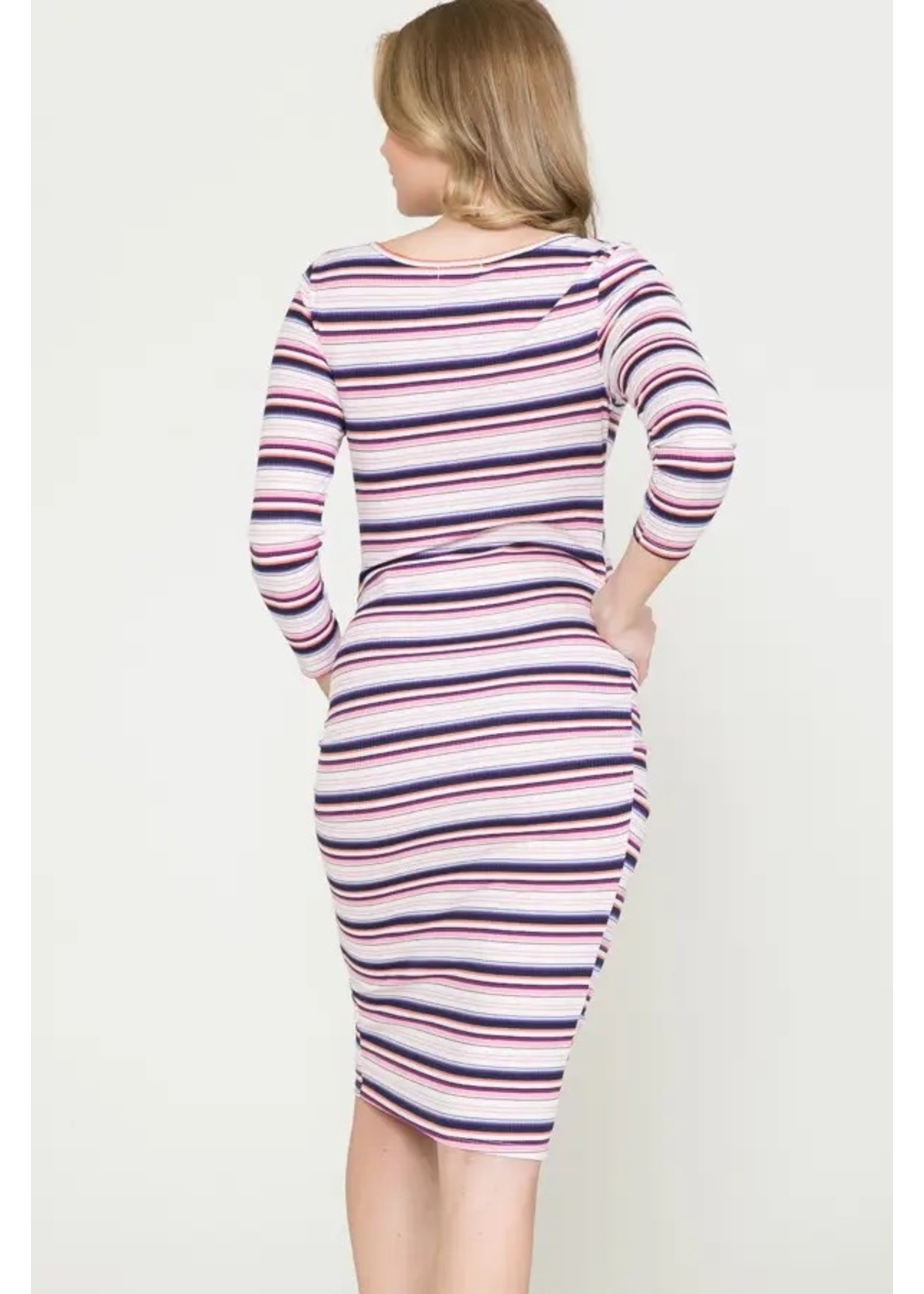 Realize Moederschap* Bodycon midi-jurk met strepen en 3/4 mouwen