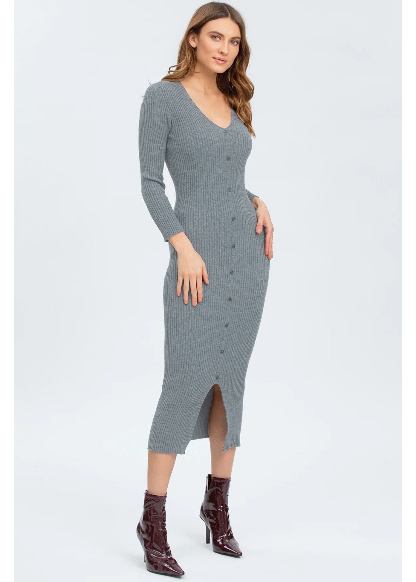 PIETRO BRUNELLI DRESS BELLA DRESS THREE-QUARTER SLEEVE LIGHT GREY