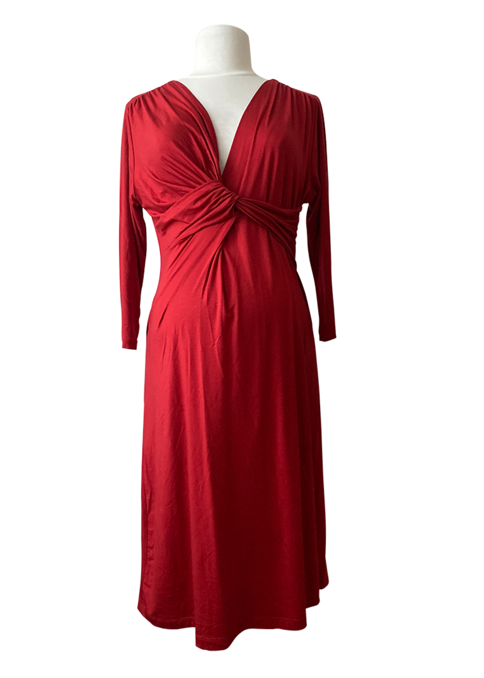 FRAGILE Ribbon Frown Drapy Dress Tencel Pompeian Red