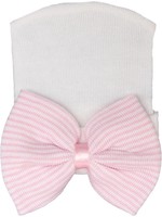 Mammie's Geboortemuts / babymuts / ziekenhuismuts wit met roze gestreepte strik - 0 tot 2 maand