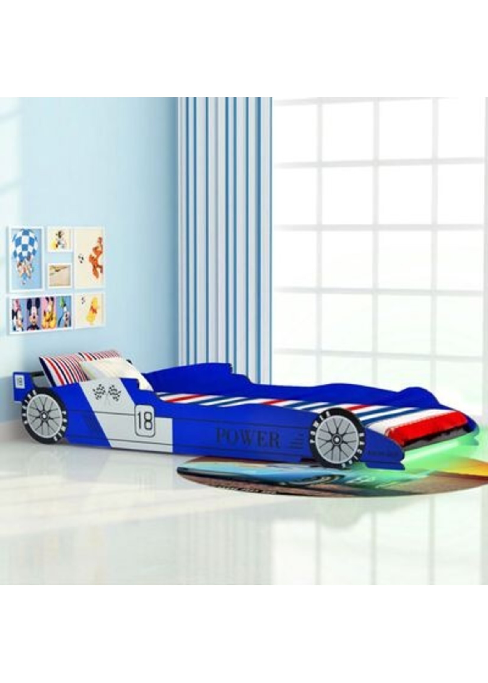 vidaXL Kinderbed raceauto met LED-verlichting blauw 90x200 cm