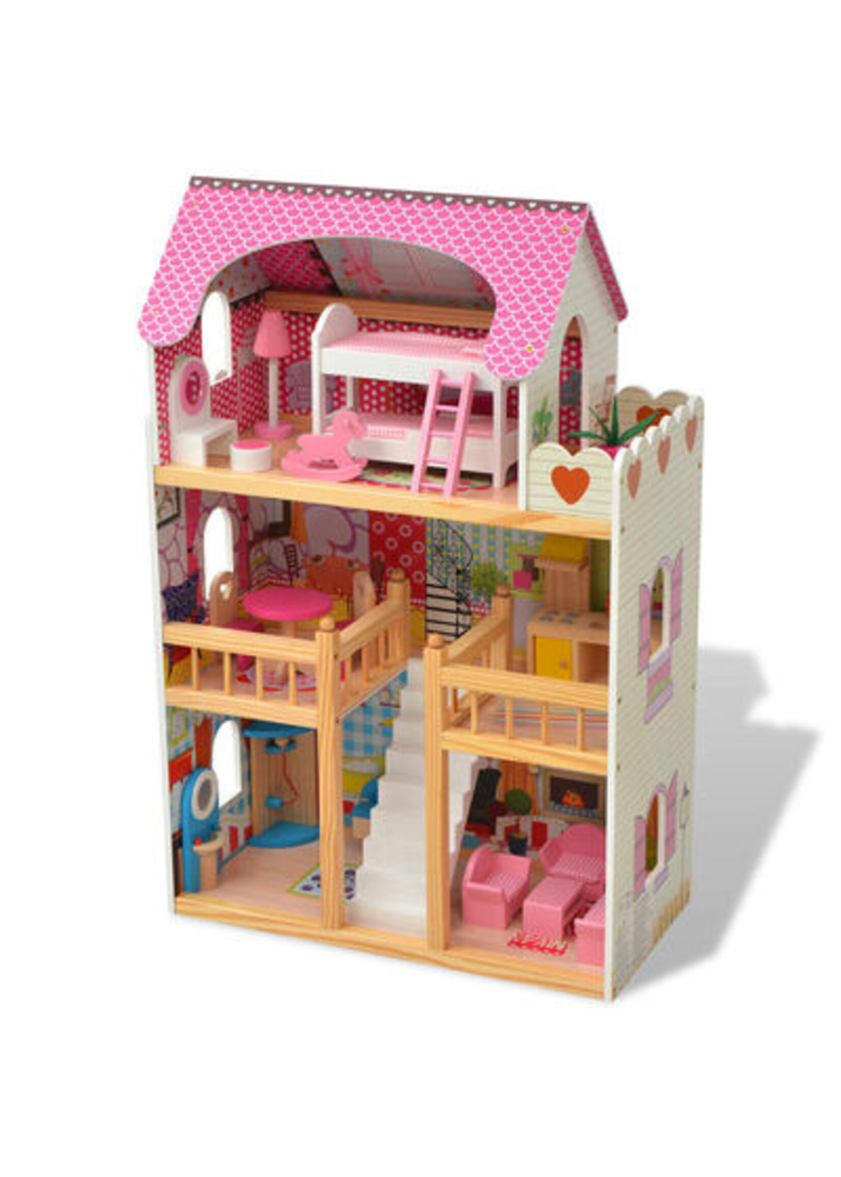 vidaXL Poppenhuis 3 verdiepingen 60x30x90 cm hout