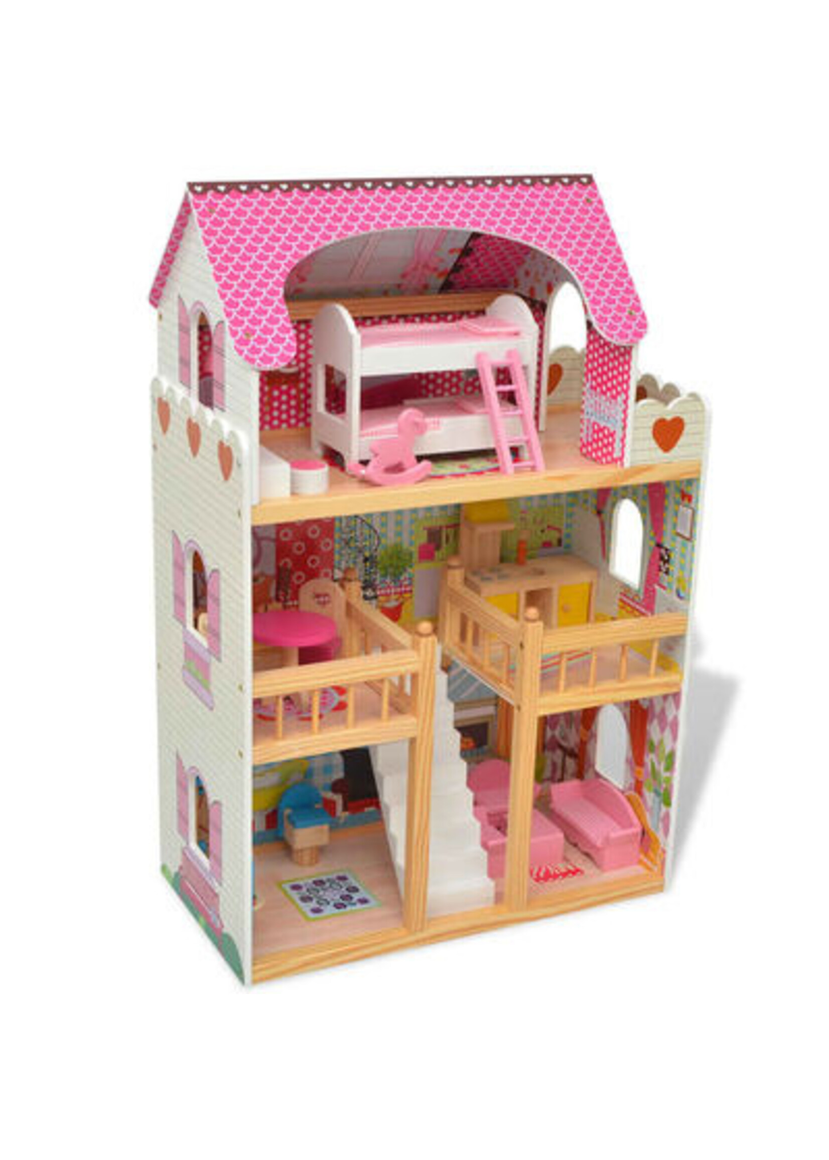 vidaXL Poppenhuis 3 verdiepingen 60x30x90 cm hout