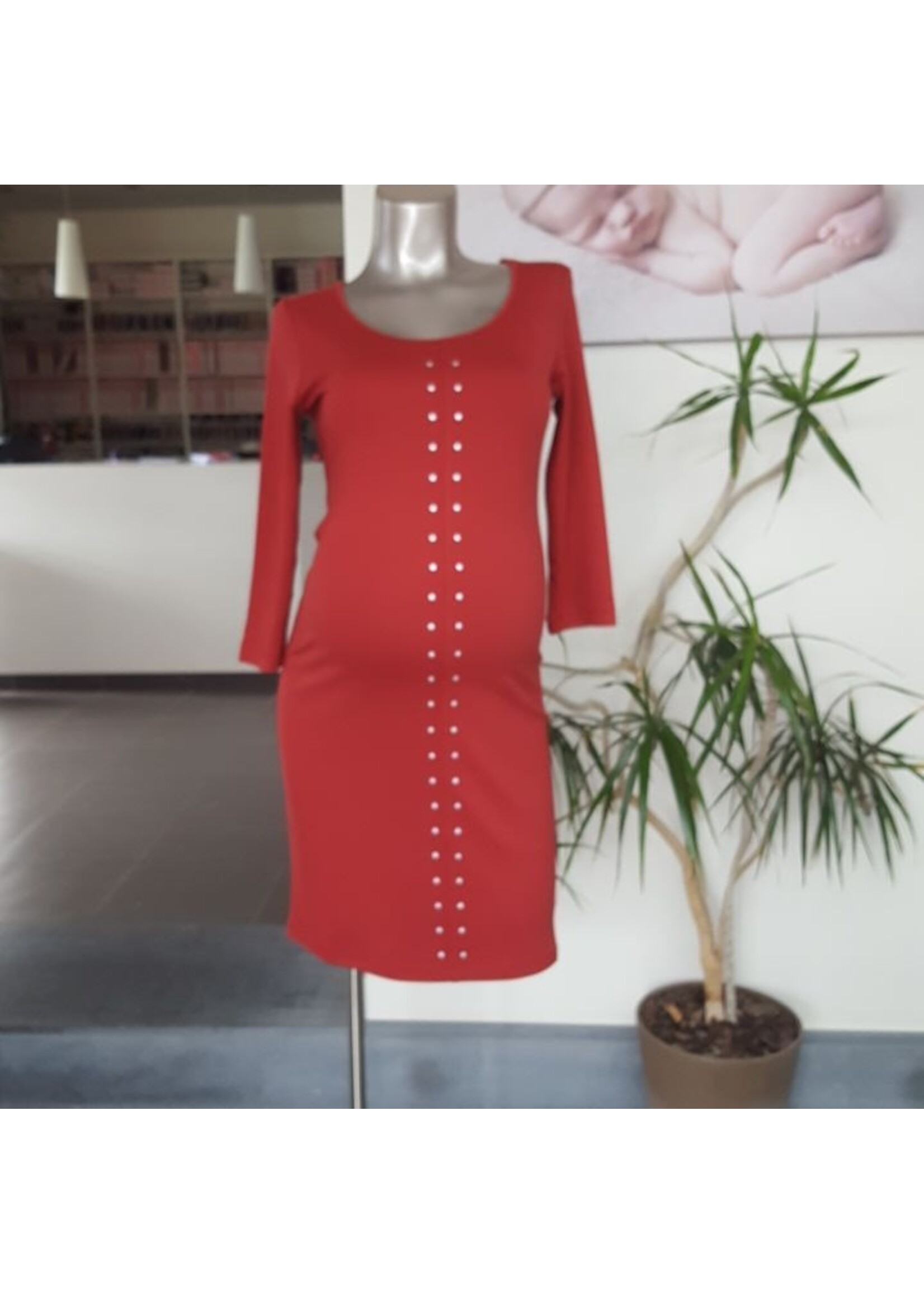 QUEEN MUM Zwangerschapsjurk / Jurk / Dress Rood met accent maat XL