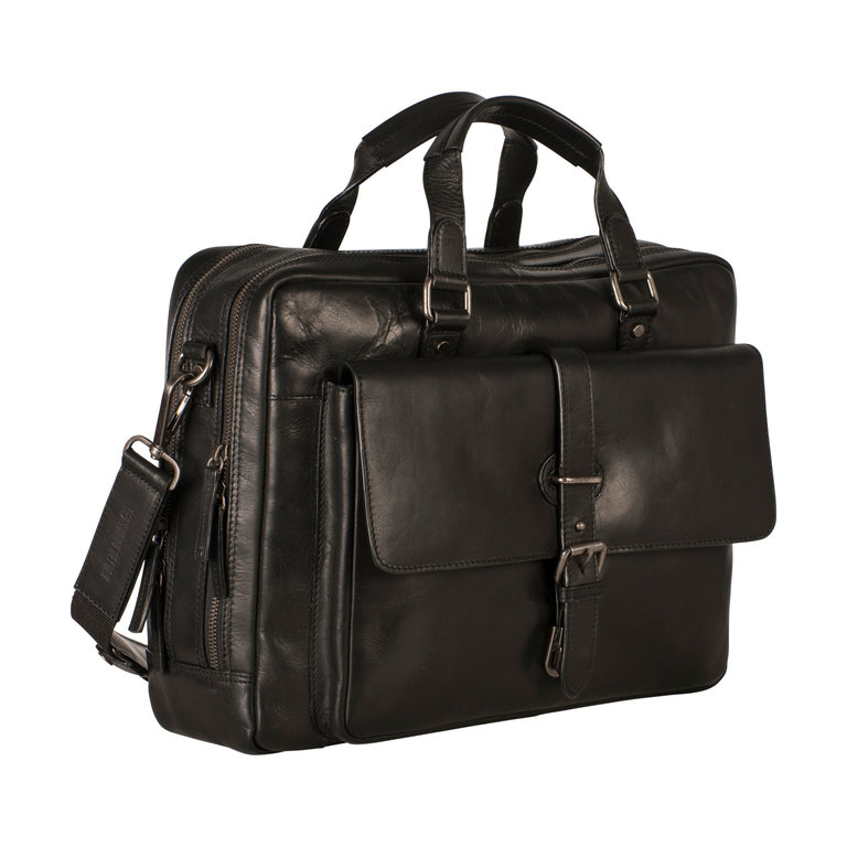 Leonhard Heyden Leonhard Heyden Roma Zipped Briefcase 2 Compartments with Front Pocket Black