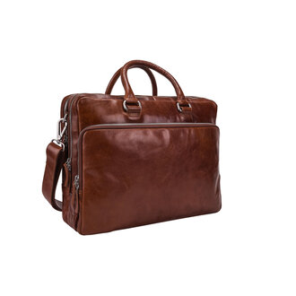 Leonhard Heyden Cambridge Zipped Briefcase 2 Compartments Cognac