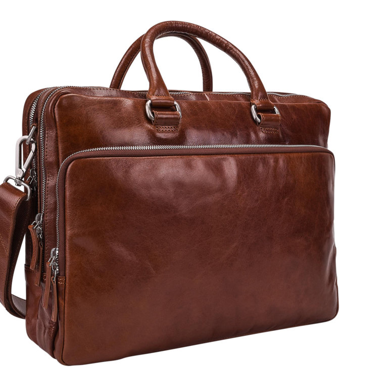 Leonhard Heyden Leonhard Heyden Cambridge Zipped Briefcase 2 Compartments Cognac