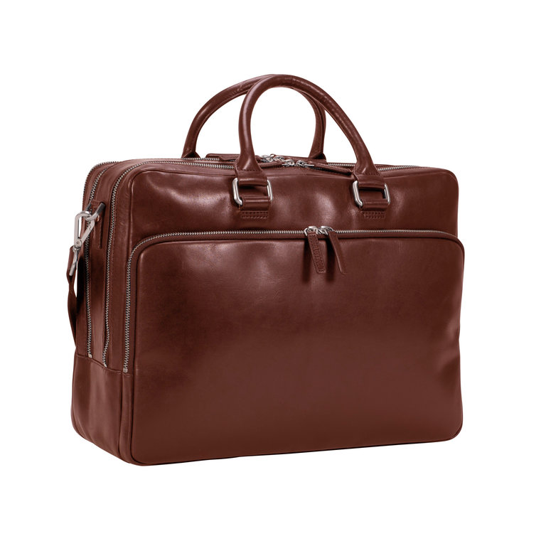 Leonhard Heyden Leonhard Heyden Cambridge Zipped Briefcase 3 Compartments Cognac