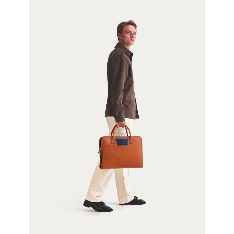 Travelteq Travelteq The Briefcase Cognac Navy
