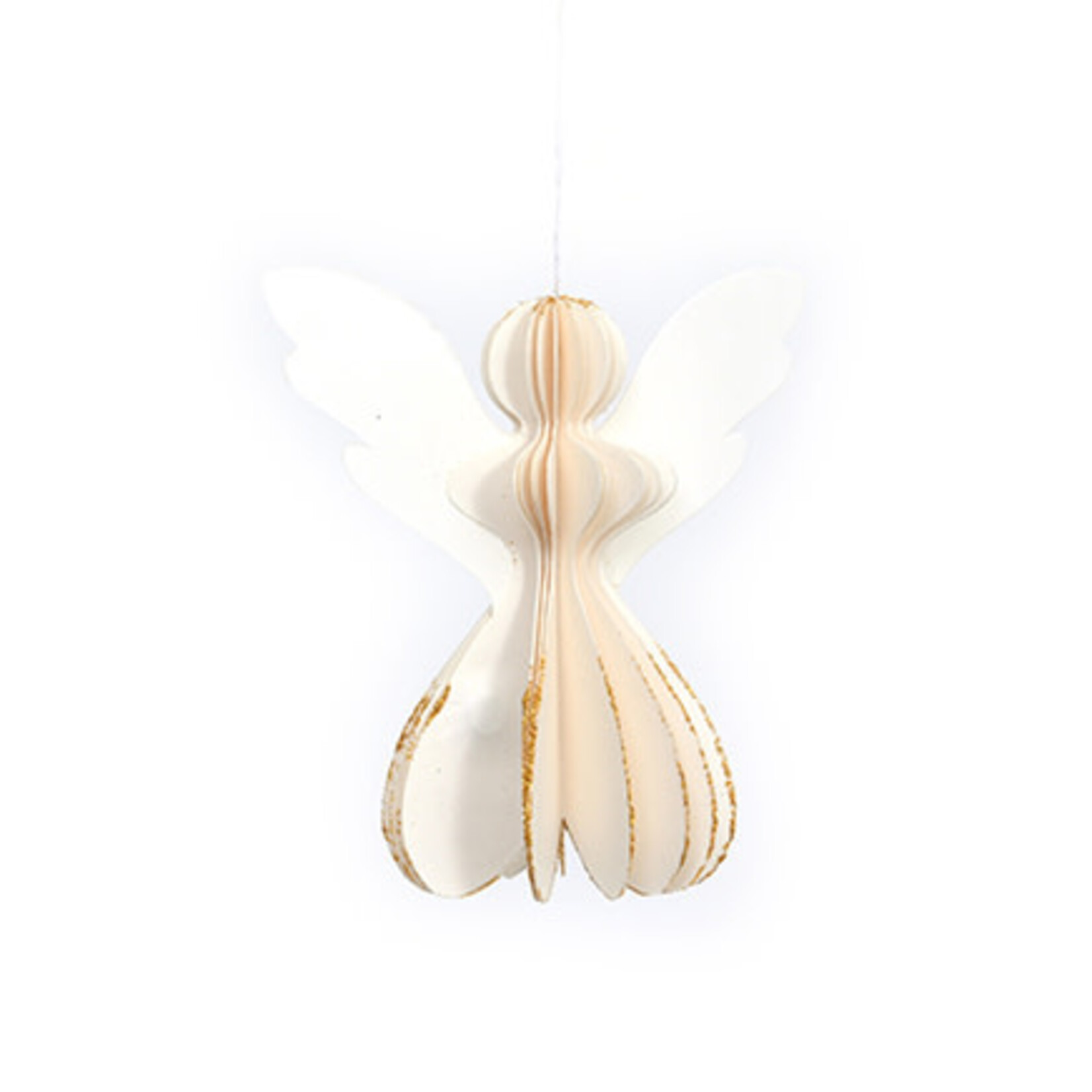 Only Natural Engel papier Ivoor gouden glitter rand 7,5 cm