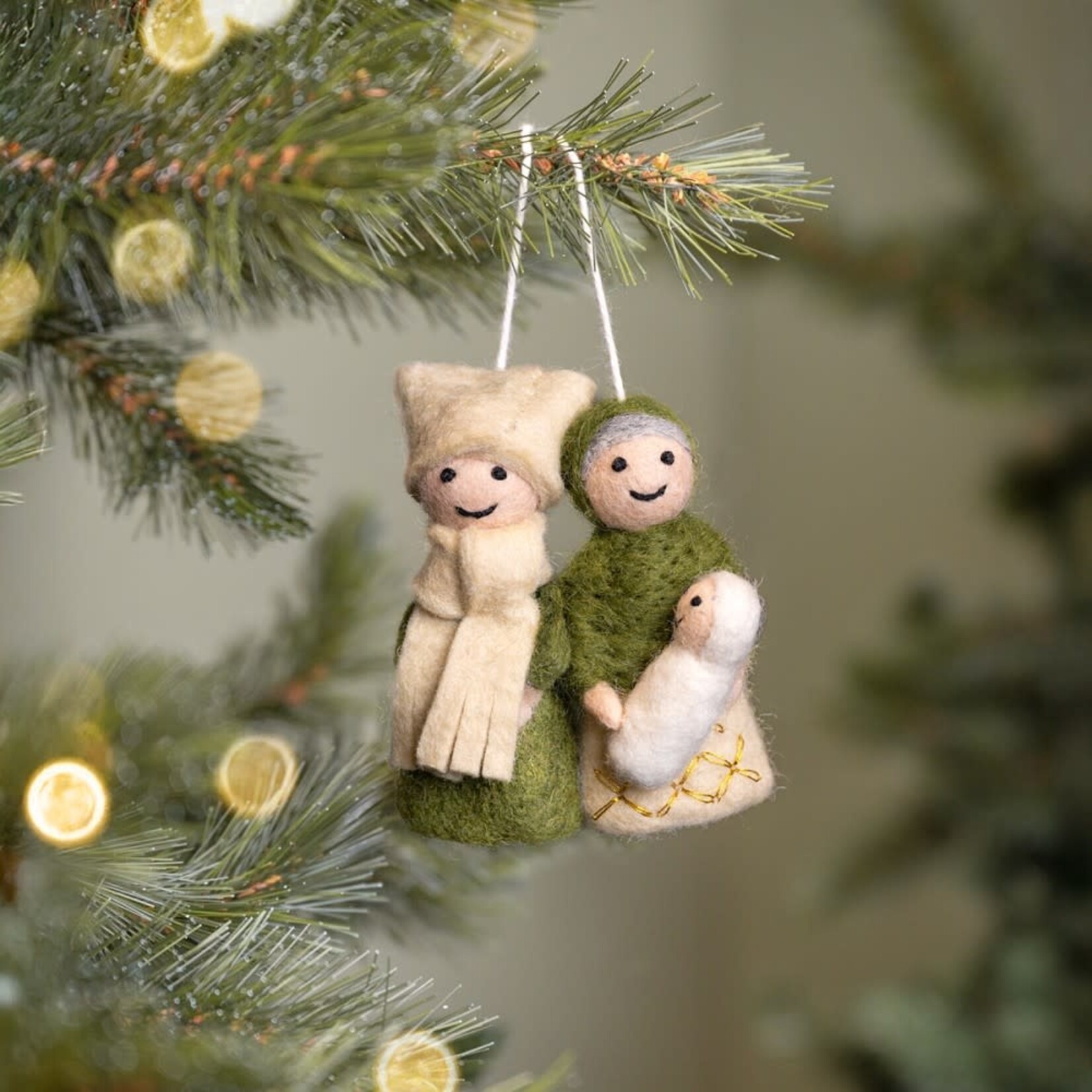 Sjaal met Verhaal Hanger Jozef en Maria Mistletoe Groen-Creme