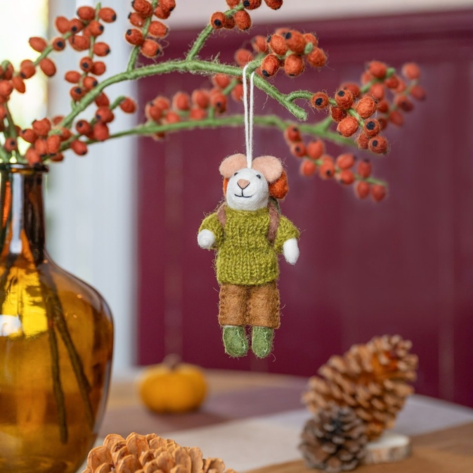 Sjaal met Verhaal Hanger Muis Wandelaar Cognac/Groen