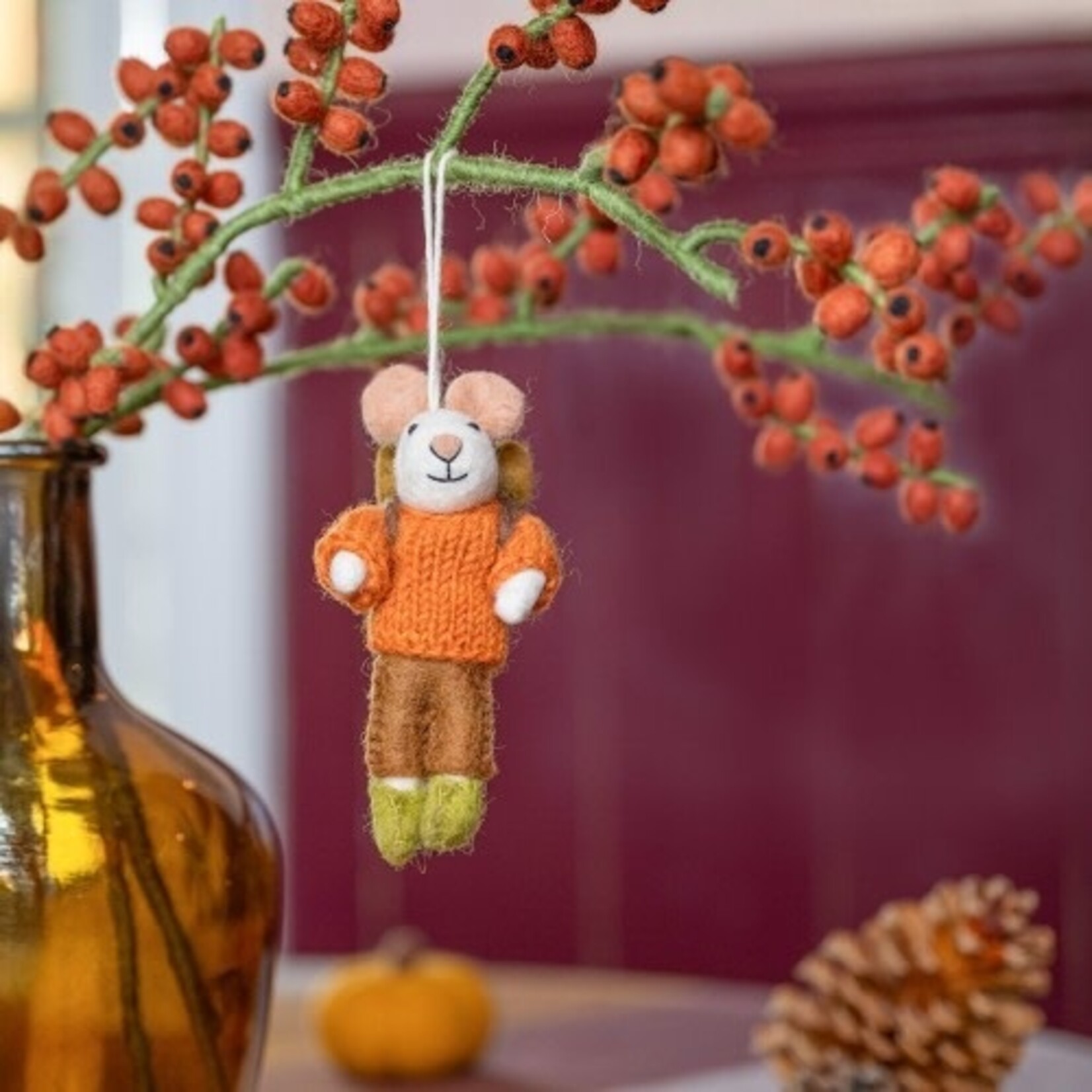 Sjaal met Verhaal Hanger Muis Wandelaar Cognac/Groen