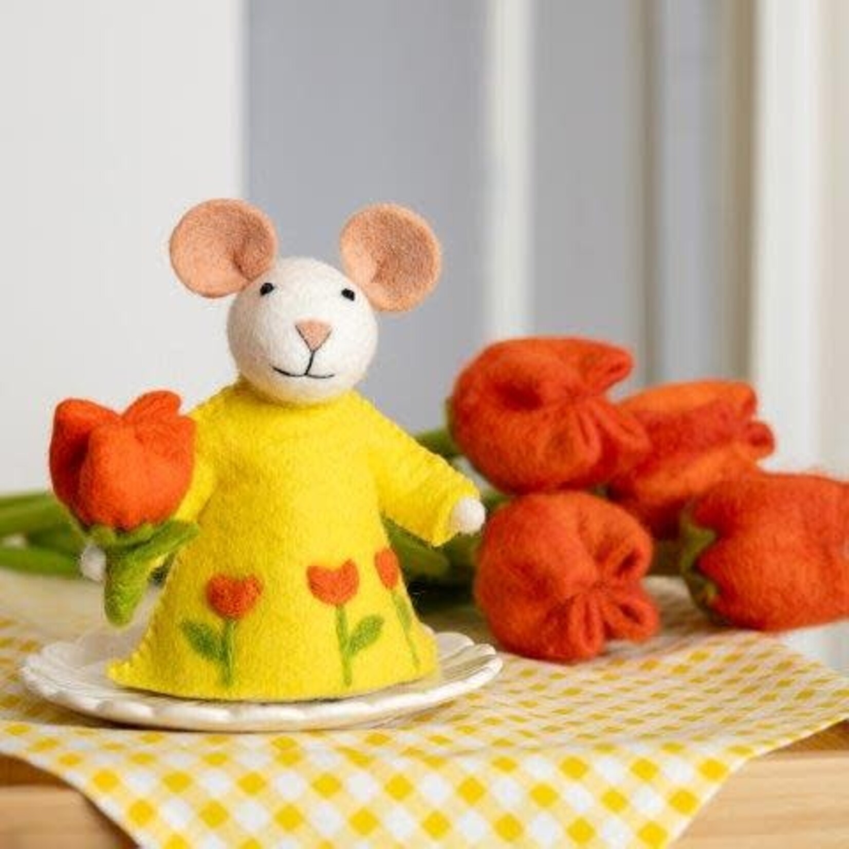 Sjaal met Verhaal Decoratie Muis met Tulp Geel-Oranje