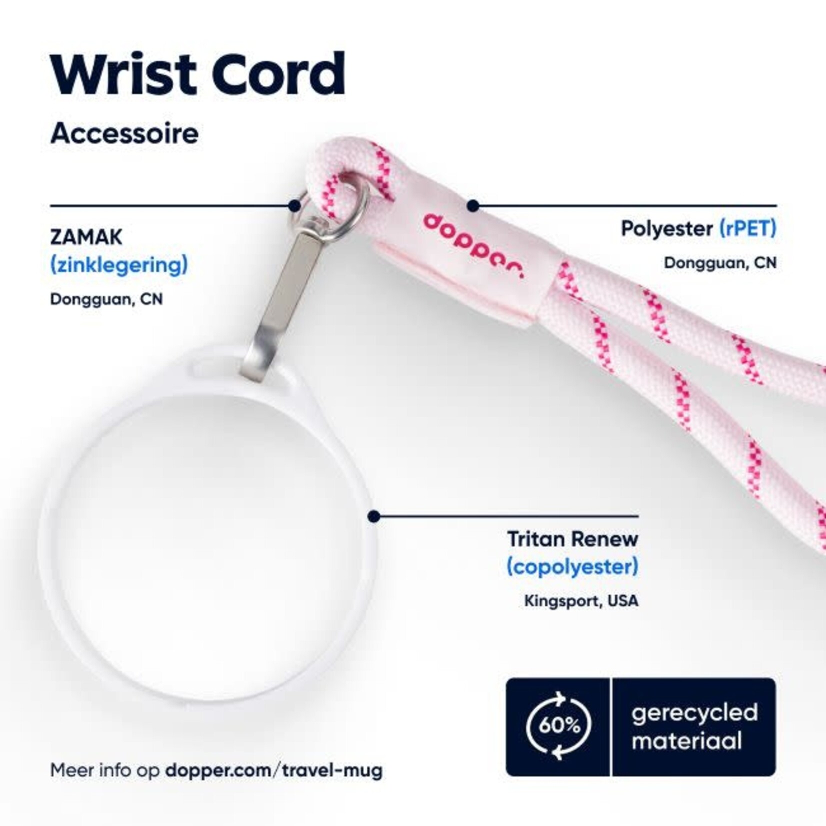 Dopper Dopper Wrist Cord - White Mug Ring - Cherry Pink