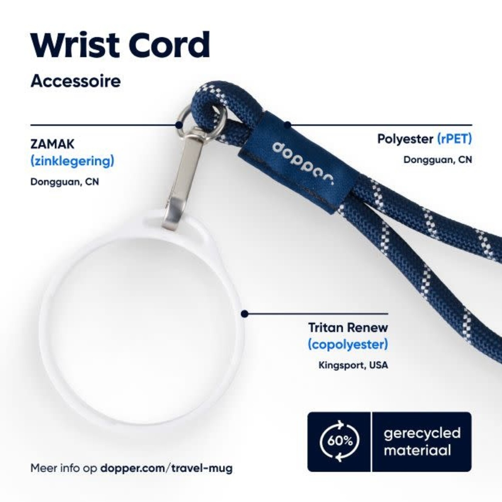 Dopper Dopper Wrist Cord - White Mug Ring - Midnight Silver