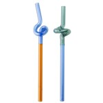 Tranquillo Set 2 rietjes glas Rainbow Oranje-blauw